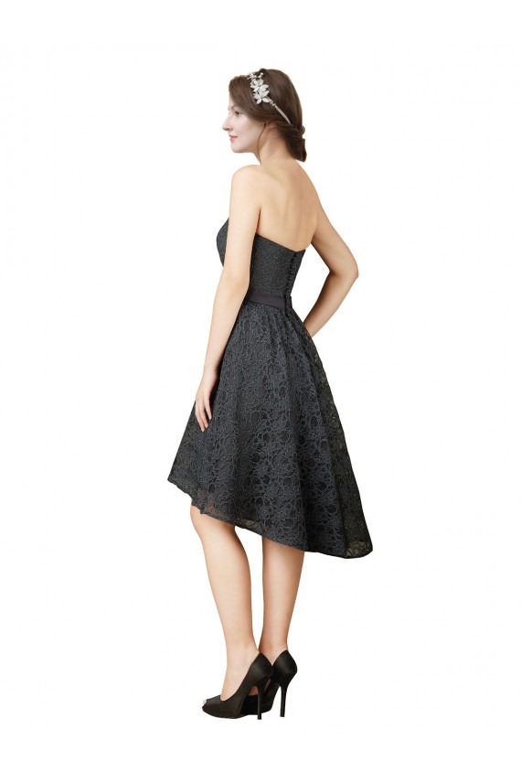 Gris ardoise Trapèze Dentelle Courte Asymétrique Robes demoiselle d'honneur / Robes de cocktail Pas Chère
