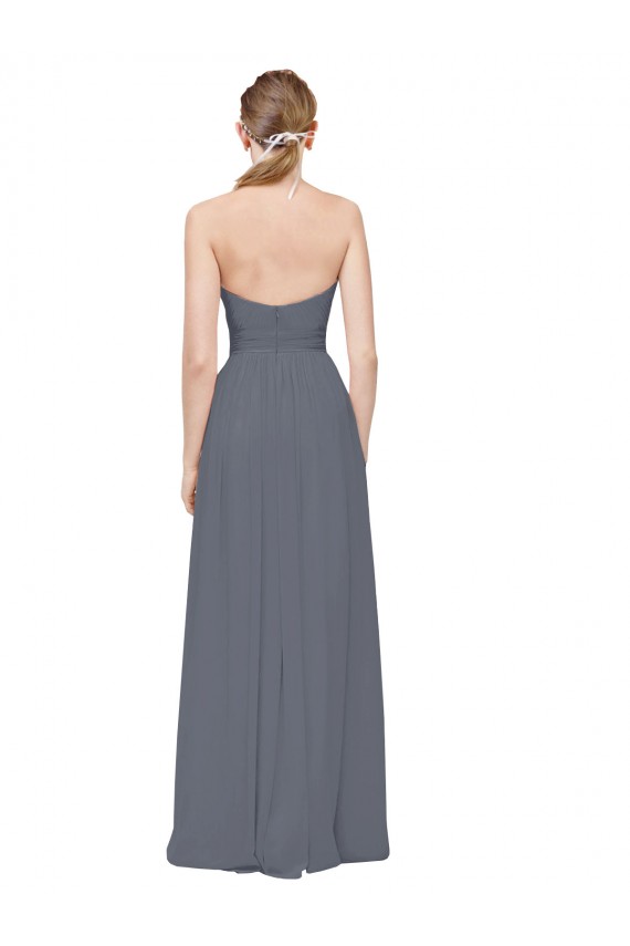 Gris ardoise Trapèze Mousseline Longue Robes demoiselle d'honneur Pas Chère