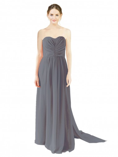 Gris ardoise Trapèze Mousseline Longue Robes demoiselle d'honneur Pas Chre