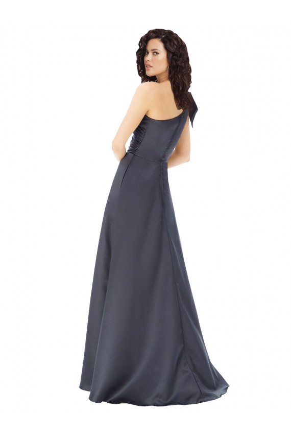 Gris ardoise Trapèze Satiné Longue Formelles Robes demoiselle d'honneur / Robes de soirée / Robes de bal Pas Chère