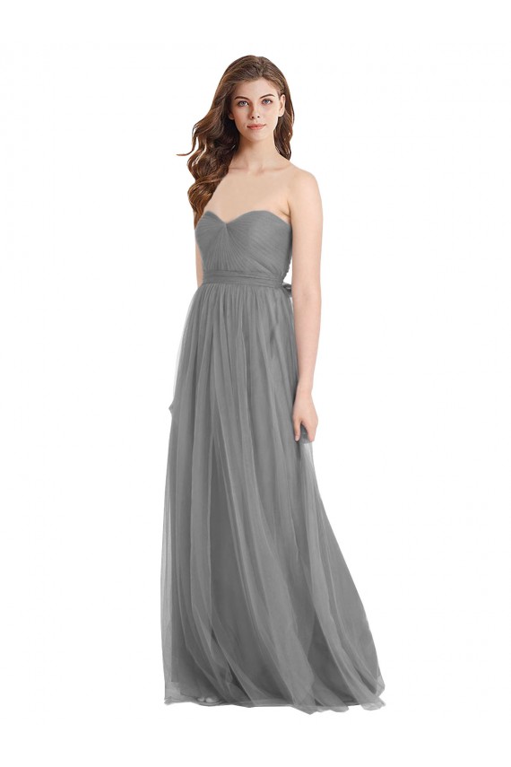 Gris ardoise Trapèze Tulle Longue Robes demoiselle d'honneur Pas Chère