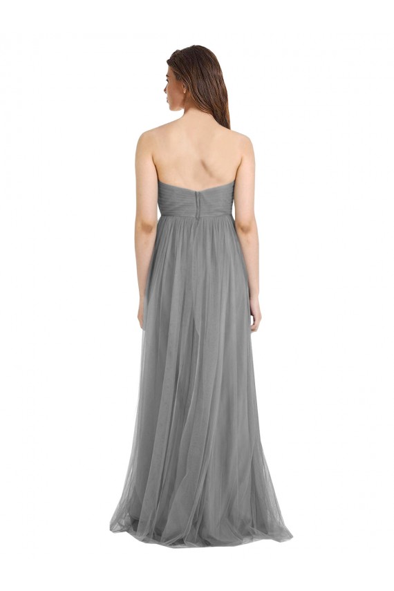 Gris ardoise Trapèze Tulle Longue Robes demoiselle d'honneur Pas Chère