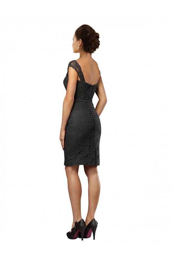 Gris ardoise Trapèze Épaule Dénudée Mousseline Dentelle Courte Robes demoiselle d'honneur / Robes de cocktail Pas Chère