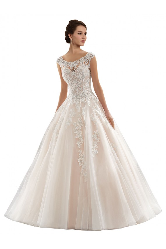 Ivoire & Champagne Princesse Bateau Tulle Dentelle Robes de mariée Pas Chère