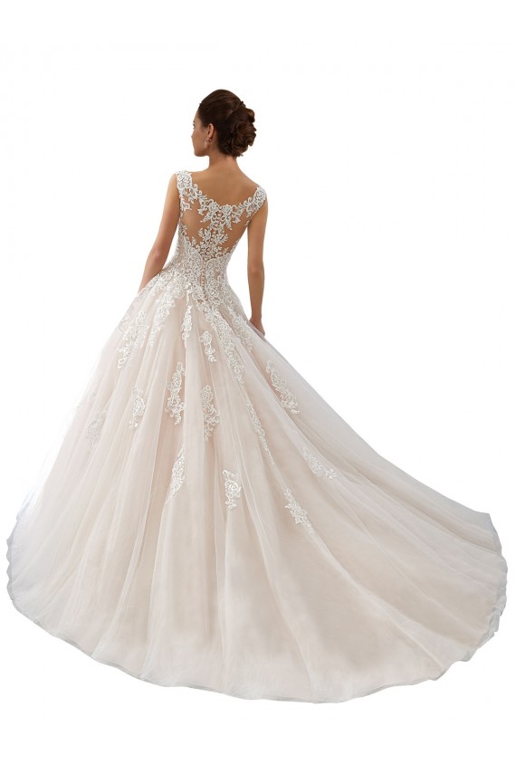 Ivoire & Champagne Princesse Bateau Tulle Dentelle Robes de mariée Pas Chère