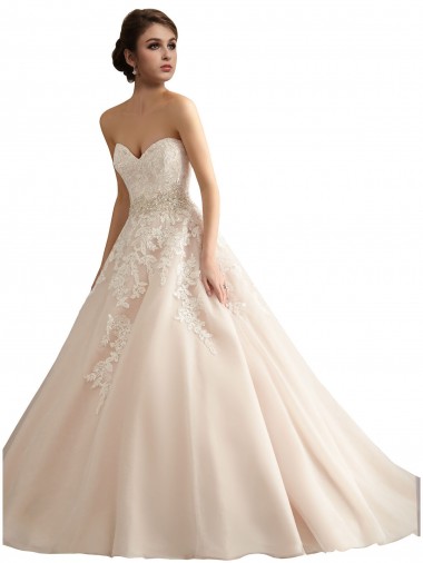 Ivoire & Champagne Princesse Col V Traîne cathédrale Tulle Dentelle Robes de mariée Pas Chre