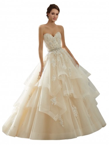 Ivoire & Champagne Princesse Tulle Dentelle Robes de mariée Pas Chre