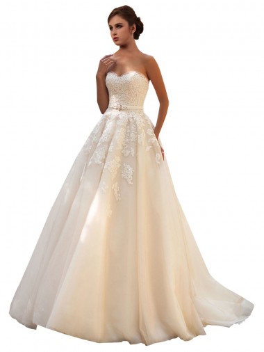 Ivoire & Champagne Princesse Tulle Dentelle Robes de mariée Pas Chre
