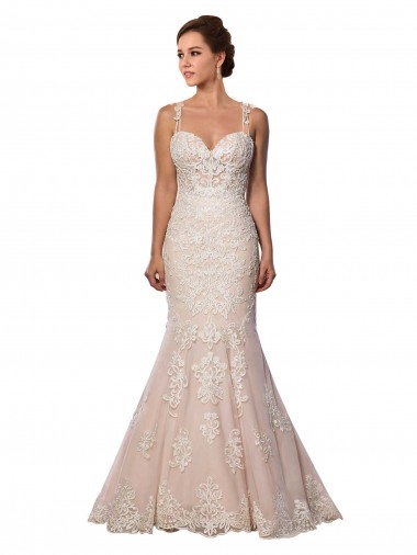 Ivoire & Champagne Sirène Bretelles spaghetti Dentelle Boho Robes de mariée Pas Chre