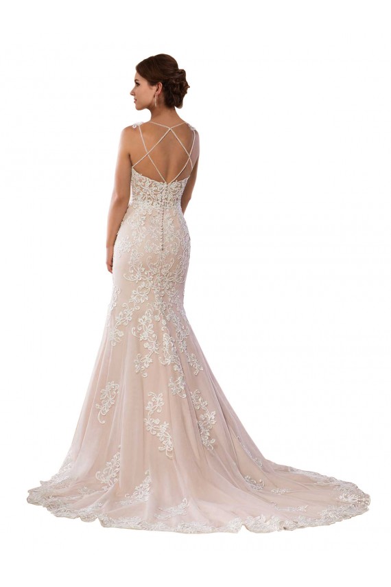 Ivoire & Champagne Sirène Bretelles spaghetti Dentelle Boho Robes de mariée Pas Chère