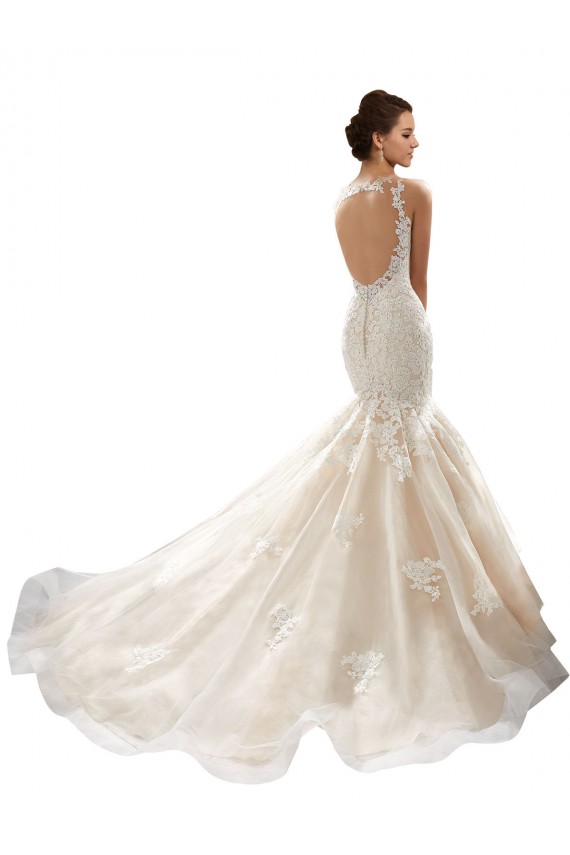 Ivoire & Champagne Sirène Col V Tulle Dentelle Classique Robes de mariée Pas Chère
