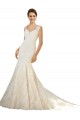 Ivoire & Champagne Sirène Col V Tulle Dentelle Robes de mariée Pas Chère