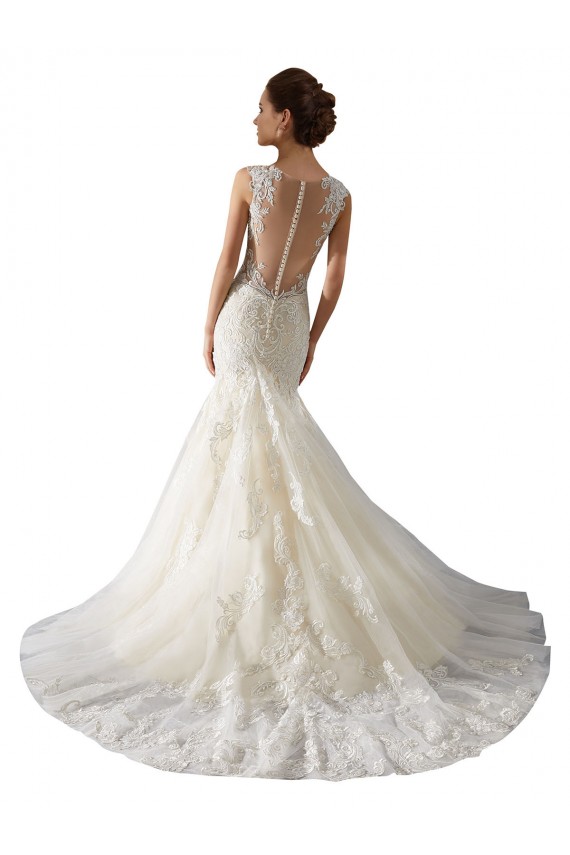 Ivoire & Champagne Sirène Col V Tulle Dentelle Robes de mariée Pas Chère