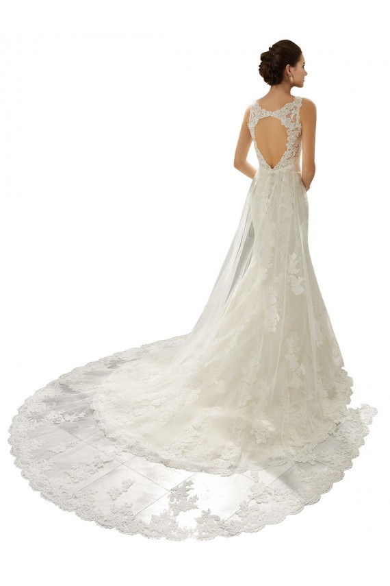 Ivoire & Champagne Sirène Col V Tulle Dentelle Robes de mariée Pas Chère