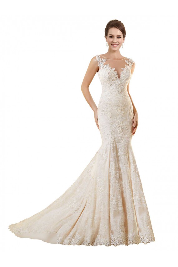 Ivoire & Champagne Sirène Illusion Dentelle Robes de mariée Pas Chère