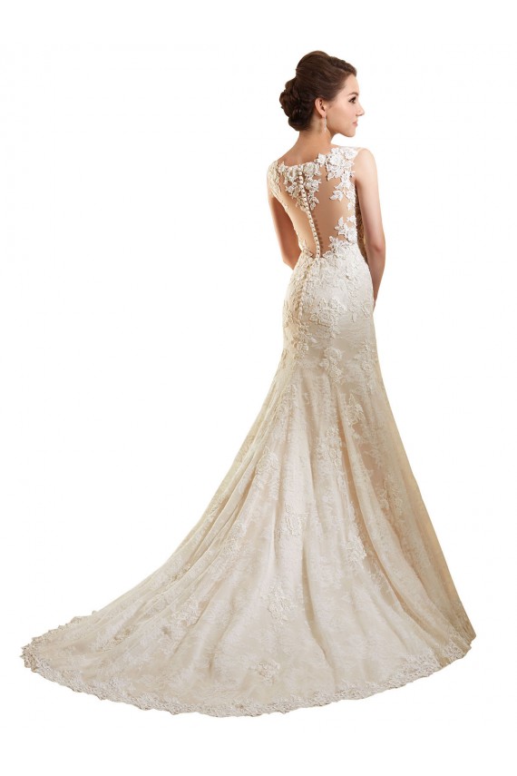 Ivoire & Champagne Sirène Illusion Dentelle Robes de mariée Pas Chère