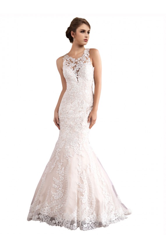 Ivoire & Champagne Sirène Illusion Traîne cathédrale Tulle Dentelle Robes de mariée Pas Chère
