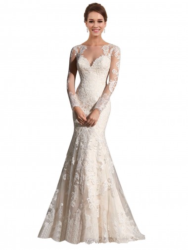 Ivoire & Champagne Sirène Illusion Tulle Dentelle Robes de mariée Pas Chre