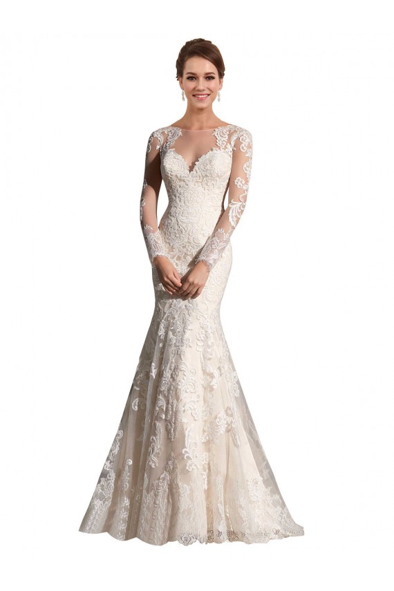 Ivoire & Champagne Sirène Illusion Tulle Dentelle Robes de mariée Pas Chère