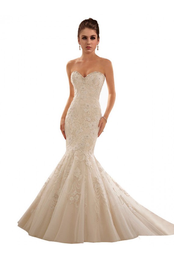 Ivoire & Champagne Sirène Tulle Dentelle Robes de mariée Pas Chère