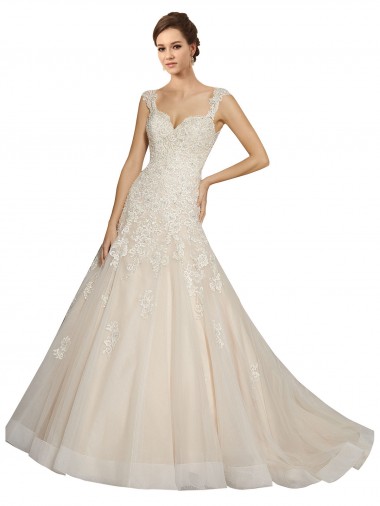Ivoire & Champagne Sirène Tulle Dentelle Robes de mariée Pas Chre