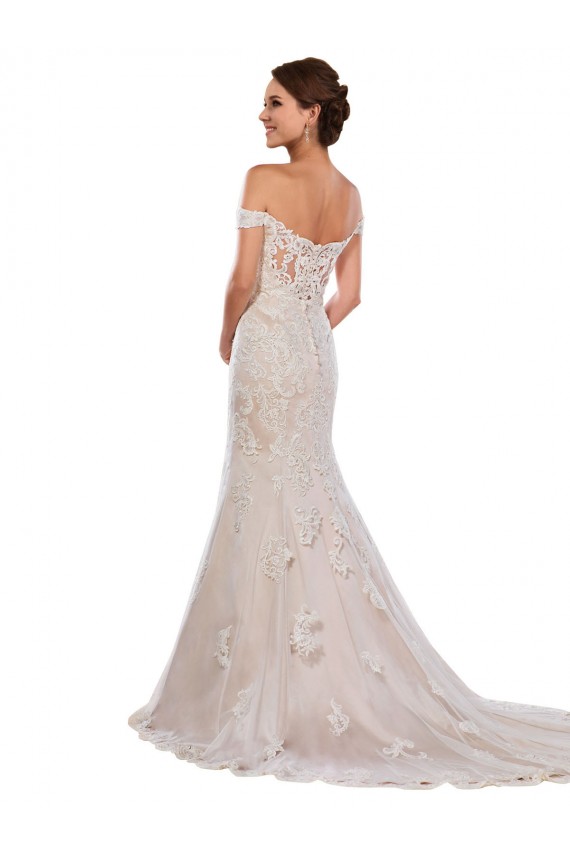 Ivoire & Champagne Sirène Épaule Dénudée Dentelle Classique Robes de mariée Pas Chère
