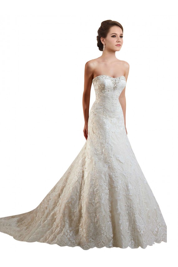Ivoire & Champagne Trapèze Dentelle Robes de mariée Pas Chère