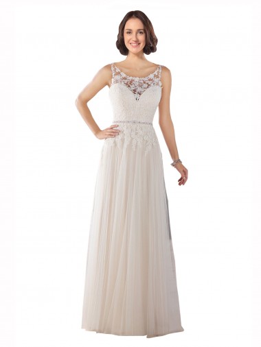Ivoire & Champagne Trapèze Illusion Balayage train Tulle Boho Robes de mariée Pas Chre