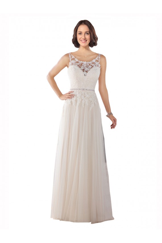 Ivoire & Champagne Trapèze Illusion Balayage train Tulle Boho Robes de mariée Pas Chère