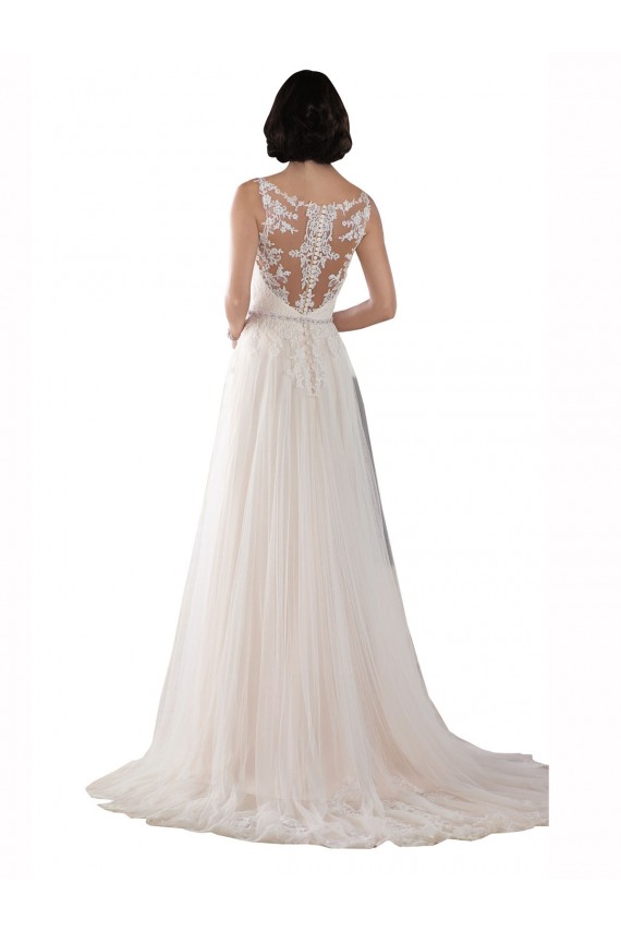 Ivoire & Champagne Trapèze Illusion Balayage train Tulle Boho Robes de mariée Pas Chère