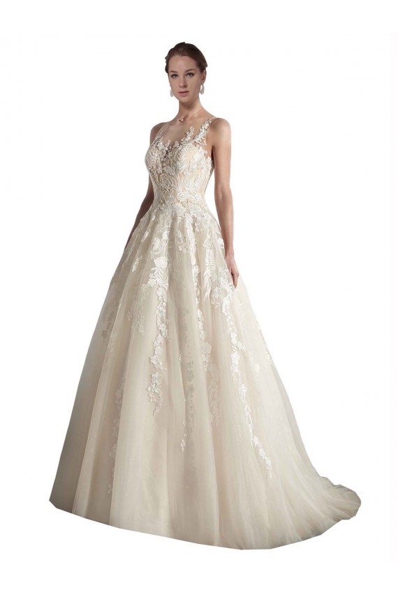 Ivoire & Champagne Trapèze Illusion Tulle Robes de mariée Pas Chère