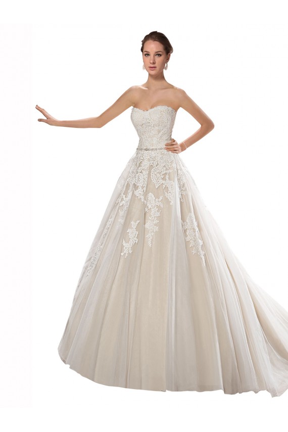 Ivoire & Champagne Trapèze Sans bretelle Tulle Dentelle Robes de mariée Pas Chère