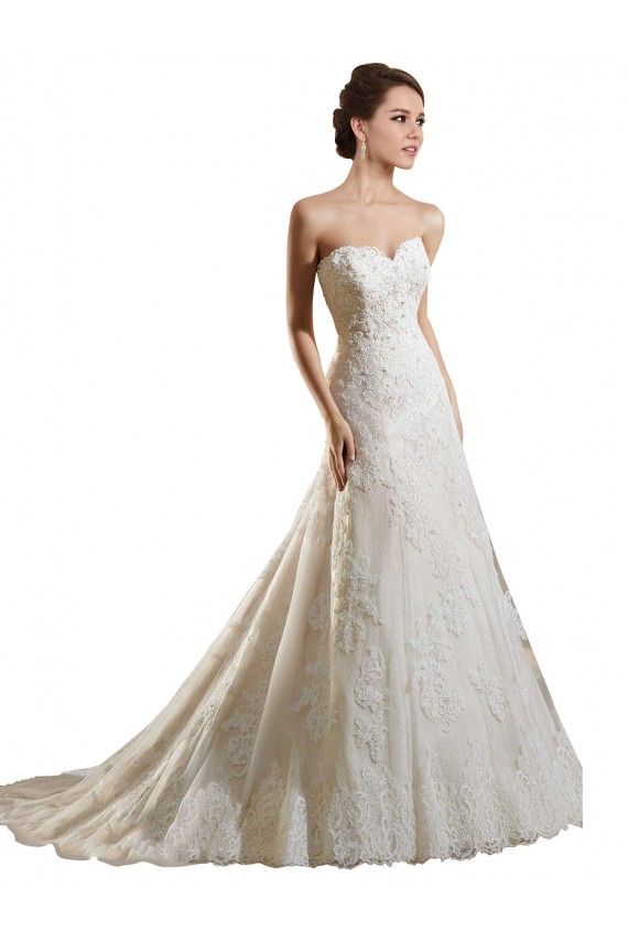 Ivoire & Champagne Trapèze Tulle Dentelle Robes de mariée Pas Chère