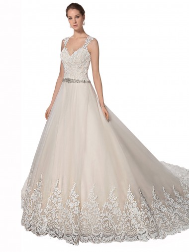 Ivoire & Champagne Trapèze Tulle Dentelle Robes de mariée Pas Chre