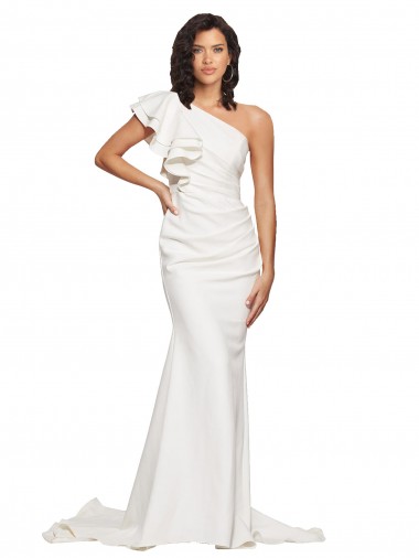 Ivoire Fourreau Balayage train Crêpe Stretch Longue Robes demoiselle d'honneur / Robes de bal Pas Chre