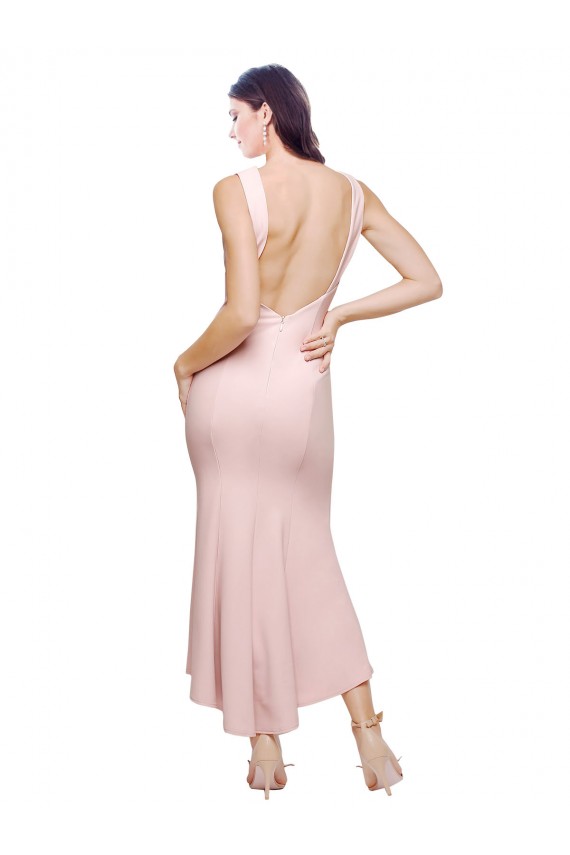 Rose Fourreau Col Haut midi Crêpe Stretch Courte Asymétrique Robes demoiselle d'honneur / Robes de soirée / Robes de cocktail Pas Chère