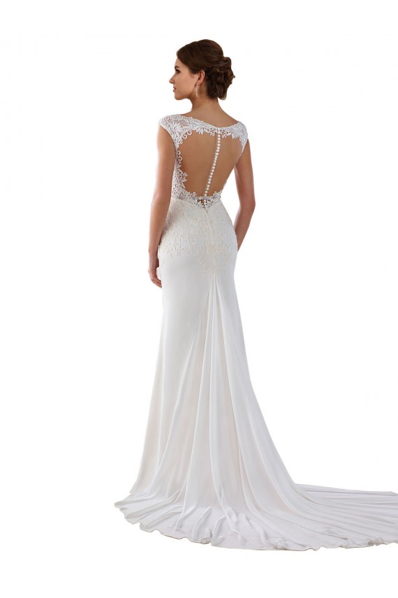 Ivoire Fourreau Col V Dentelle Crêpe Stretch Robes de mariée Pas Chère