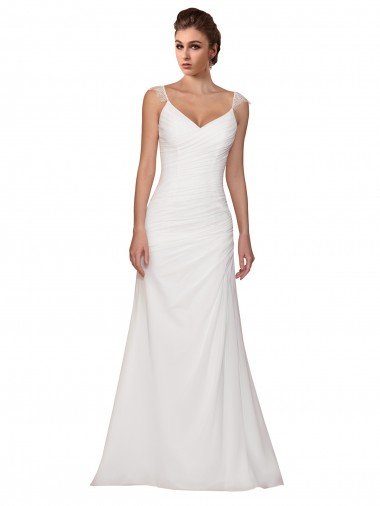 Ivoire Fourreau Col V Mousseline Robes de mariée Pas Chre
