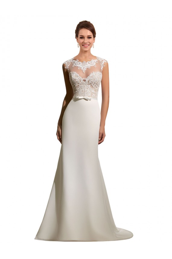 Ivoire Fourreau Illusion Mousseline Dentelle Robes de mariée Pas Chère
