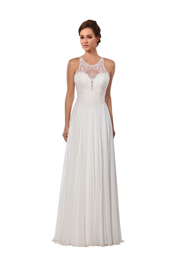 Ivoire Fourreau Illusion Mousseline Robes de mariée Pas Chère