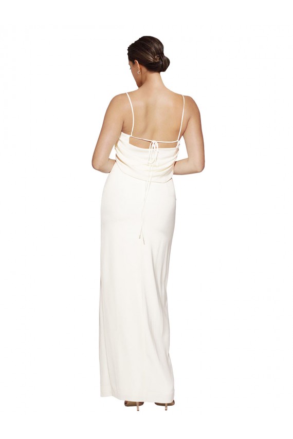 Ivoire Fourreau Licou Col Haut Satiné Stretch Longue Formelles Robes demoiselle d'honneur / Robes de soirée / Robes de bal Pas Chère