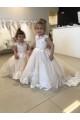 Ivoire Princesse Bateau Tulle Dentelle Longue Robes de demoiselle d'honneur - fillette Pas Chère