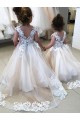 Ivoire Princesse Bateau Tulle Dentelle Longue Robes de demoiselle d'honneur - fillette Pas Chère