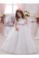Ivoire Princesse Bateau Tulle Dentelle Longue Robes de demoiselle d'honneur - fillette Pas Chère