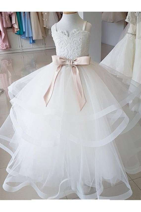 Ivoire Princesse Col Haut Tulle Dentelle Longue Robes de demoiselle d'honneur - fillette Pas Chère