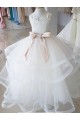 Ivoire Princesse Col Haut Tulle Dentelle Longue Robes de demoiselle d'honneur - fillette Pas Chère