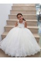 Ivoire Princesse Col Haut Tulle Dentelle Longue Robes de demoiselle d'honneur - fillette Pas Chère