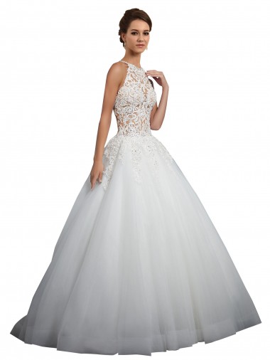 Ivoire Princesse Col Haut Tulle Dentelle Robes de mariée Pas Chre