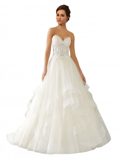 Ivoire Princesse Satiné Tulle Dentelle Robes de mariée Pas Chre