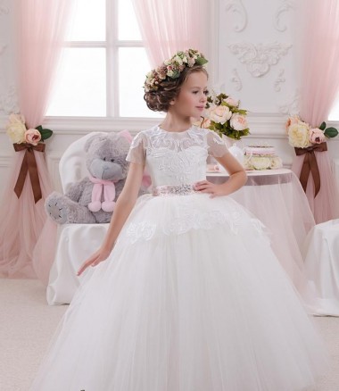 Ivoire Princesse Tulle Dentelle Longue Robes de demoiselle d'honneur - fillette Pas Chre